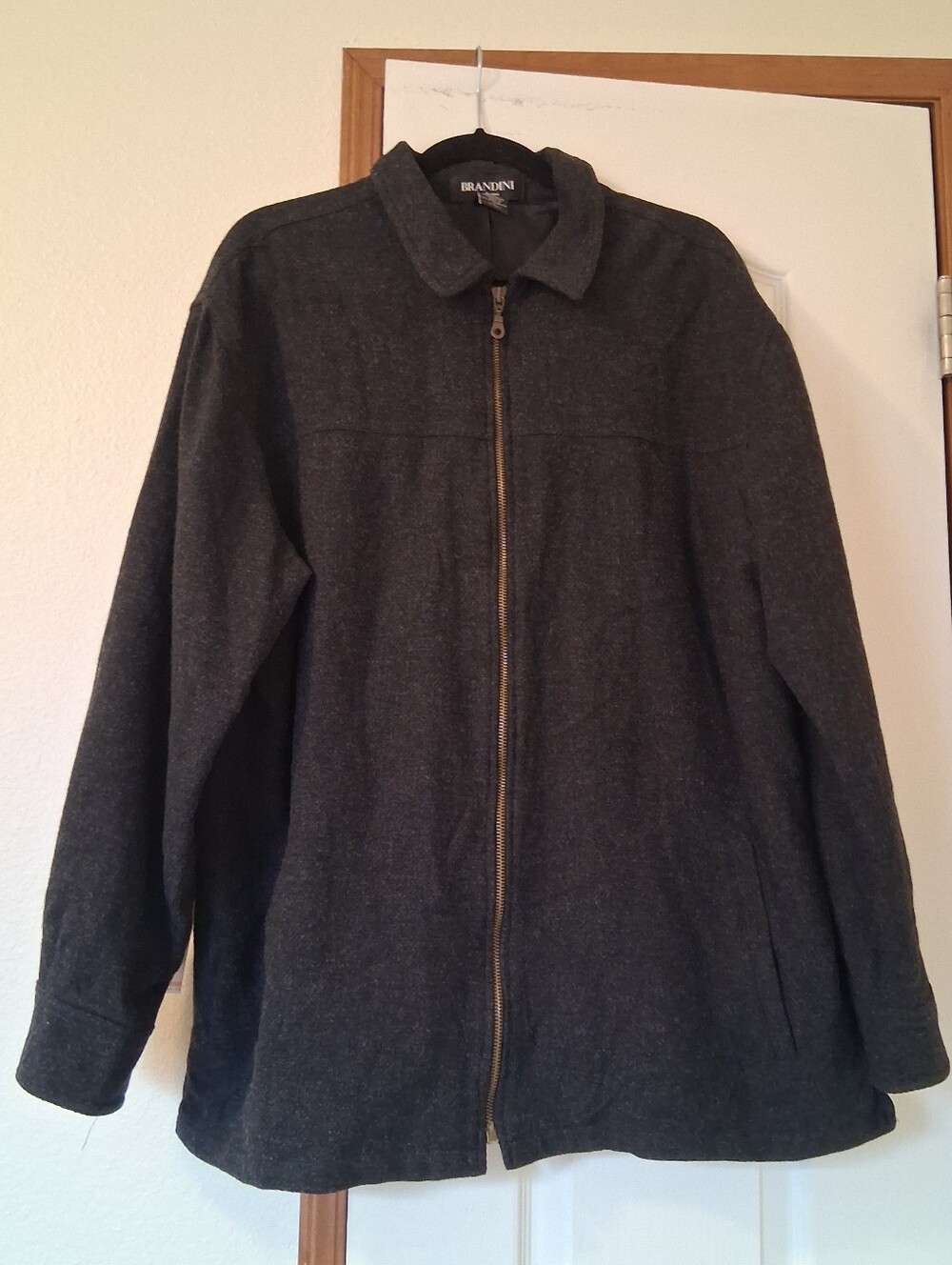 Brandini Le Collezioni 100% Wool Jacket Zipper Up Charcoal Old Money SzL